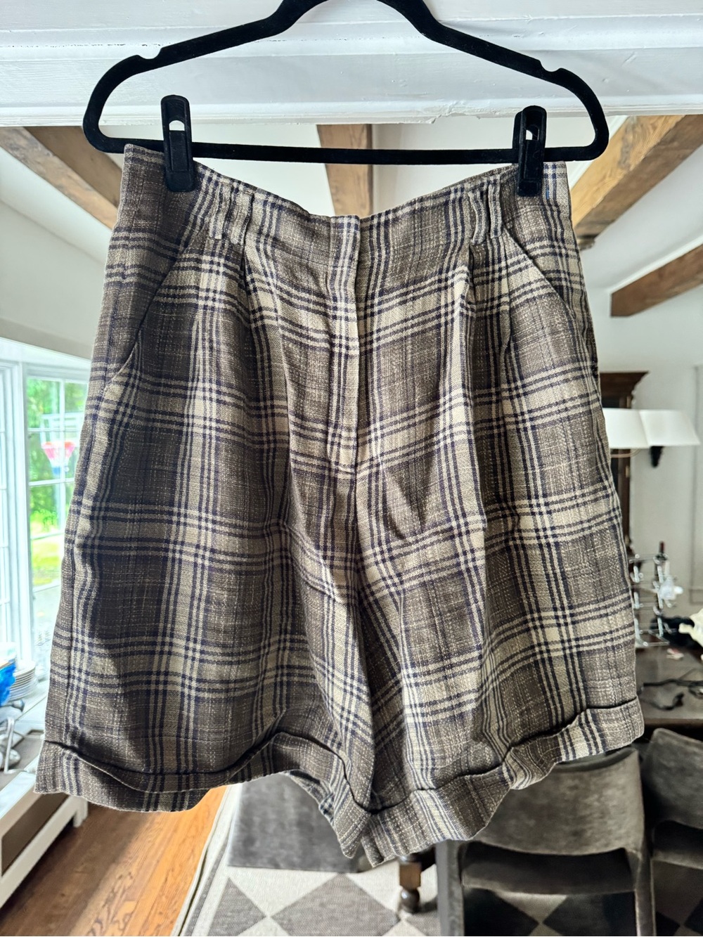 High-Waist Plaid Linen Women’s Shorts